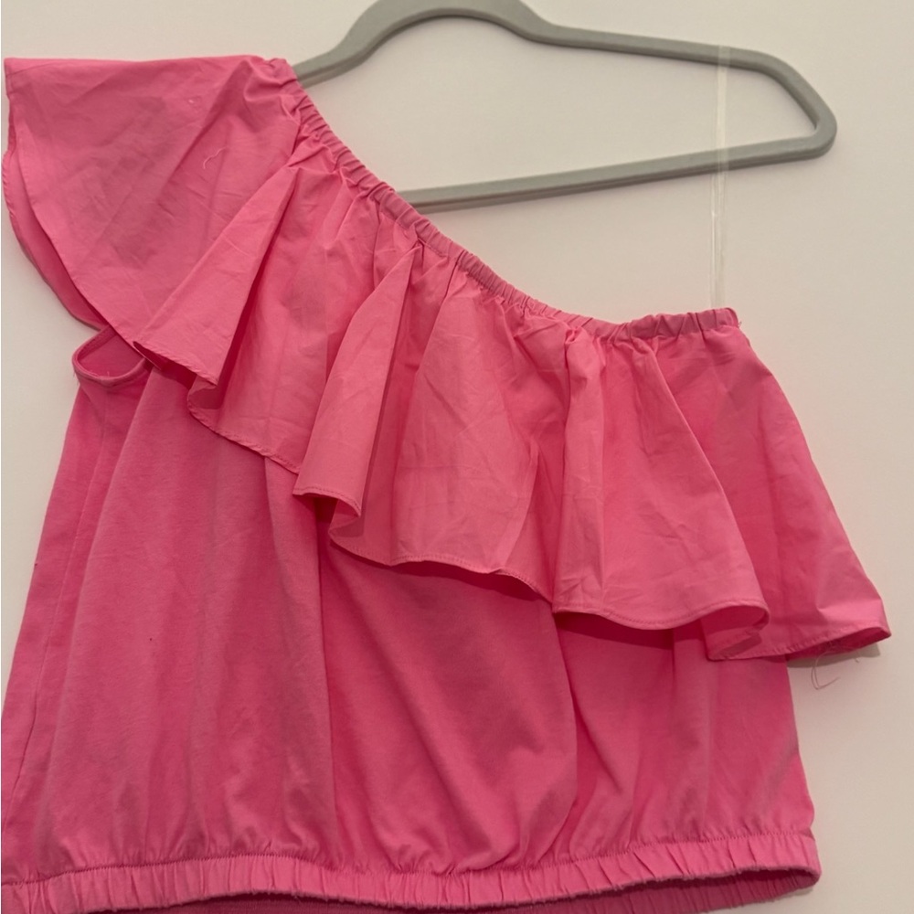 Pink Ruffled One-Shoulder Top